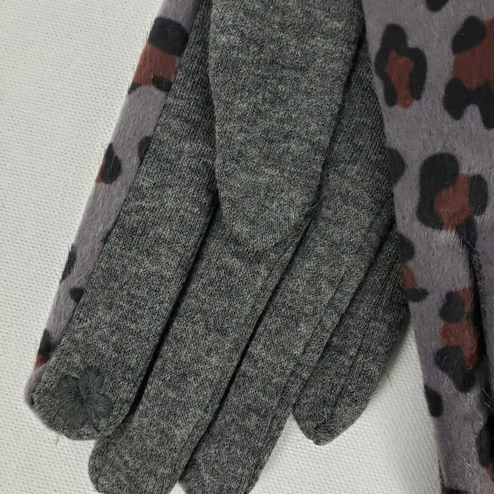 LOF gray brown leopard cheetah animal print smart gloves